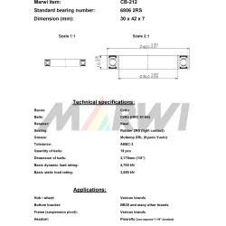 Kugleleje Marwi CB-212 6806 2RS 30 x 42 x 7