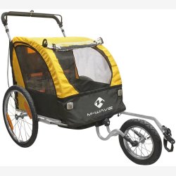 M-WAVE Kids Ride 3-i-1 b�rnecykelanh�nger, klapvogn &amp; jogger � gul/sort
