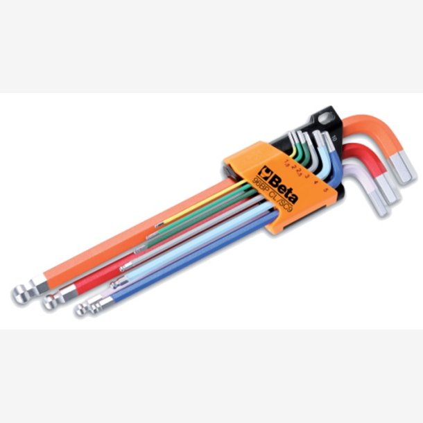 Set of 9 ball head offset hexagon key wrenches, coloured