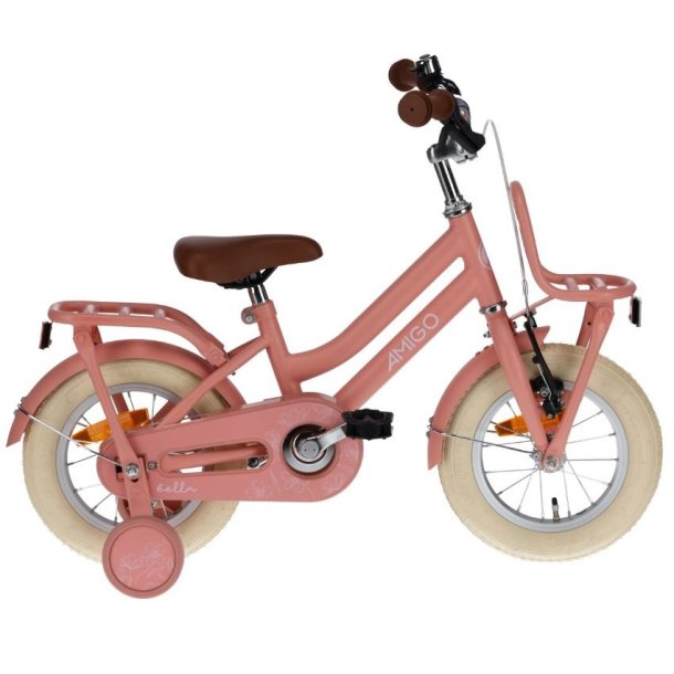 12" pigecykel Bella med fodbremse, stttehjul - laks