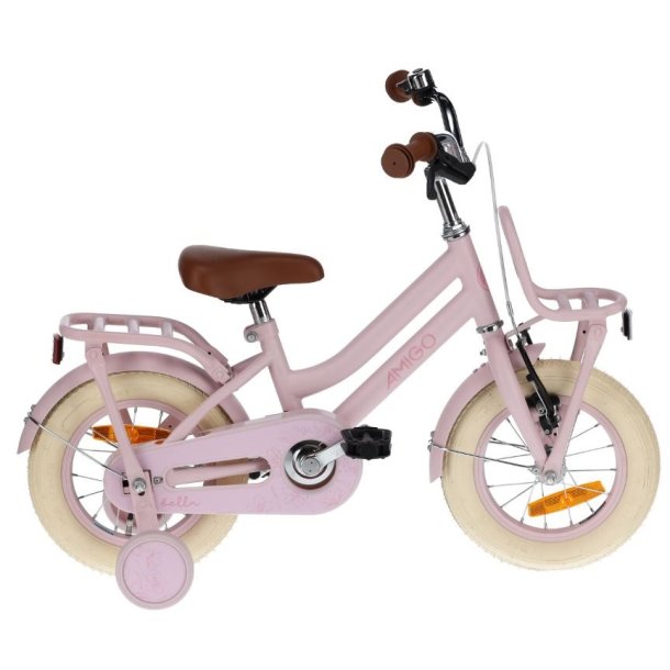 12" Pigecykel Bella med fodbremse, stttehjul - lyserd