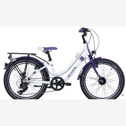 20 tommer hvid alu cykel med fodbbremse og 7 gear, med bagagebrer