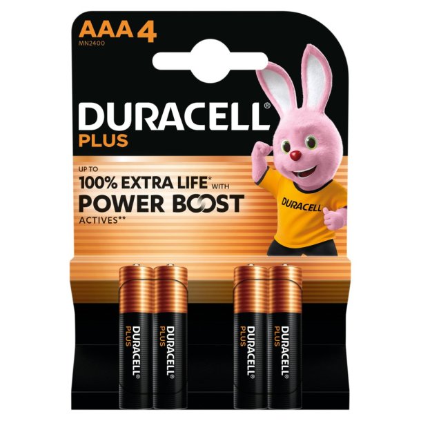 Duracell-batteri Plus 100% ekstra levetid MN2400/LR03/AAA BP4