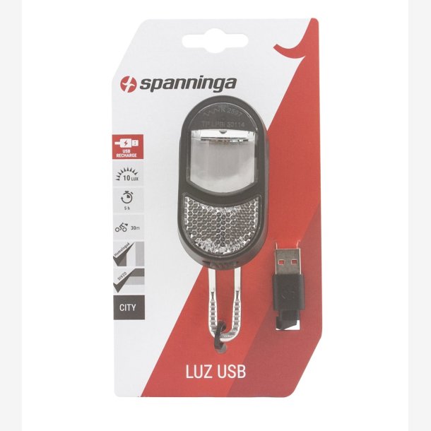 Spanninga Luz XB USB forlygte med lampekrog, sort