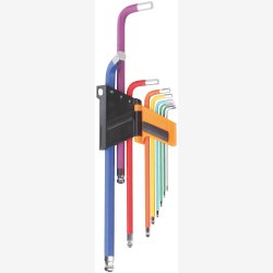 Set of 9 ball head offset hexagon key wrenches, coloured