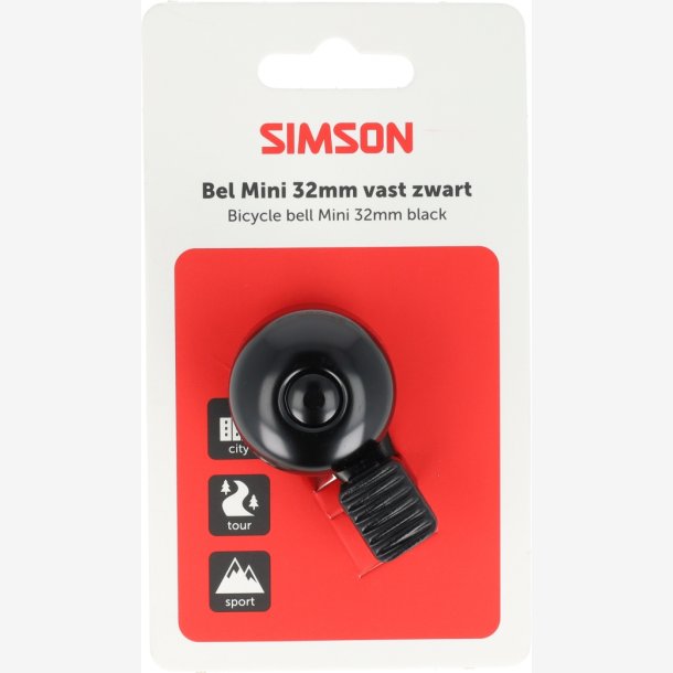 Simson Mini Klokke med Plastikklemme 32mm - Sort