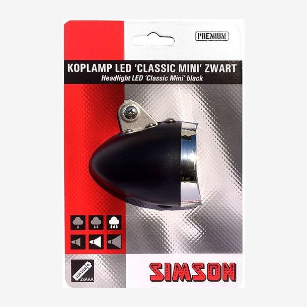 Simson Forlygte for Fork "Classic Mini" with Batteries - On/Off - black