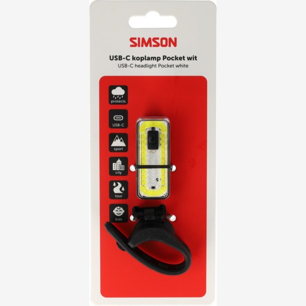 Simson Pocket LED-forlygte USB-C - hvid
