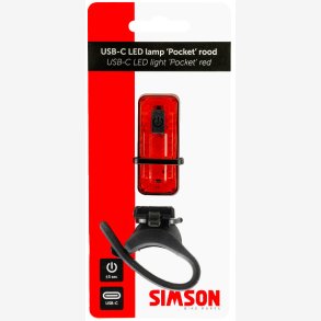 Baglygte Simson USB-C LED lampelomme - rd